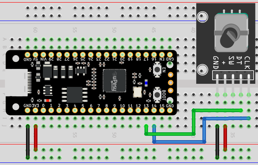 ky40 rotary encoder circuit diagram RP2040 breadboard