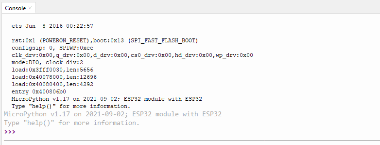 select the micropython interpreter esp32