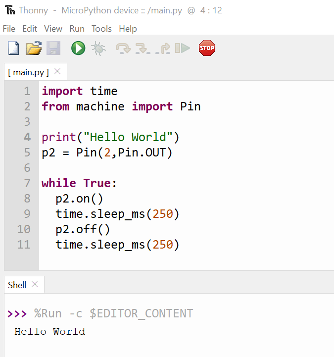 Example of Python script on Thonny IDE for ESP32 board